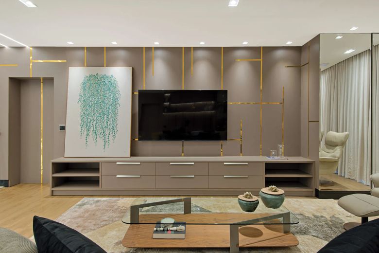 Arquitetura de interiores em Rio Brilhante MS - Juliana Saraiva Sala de estar integrada de residência de alto padrão, arquitetura de interiores em Rio Brilhante MS